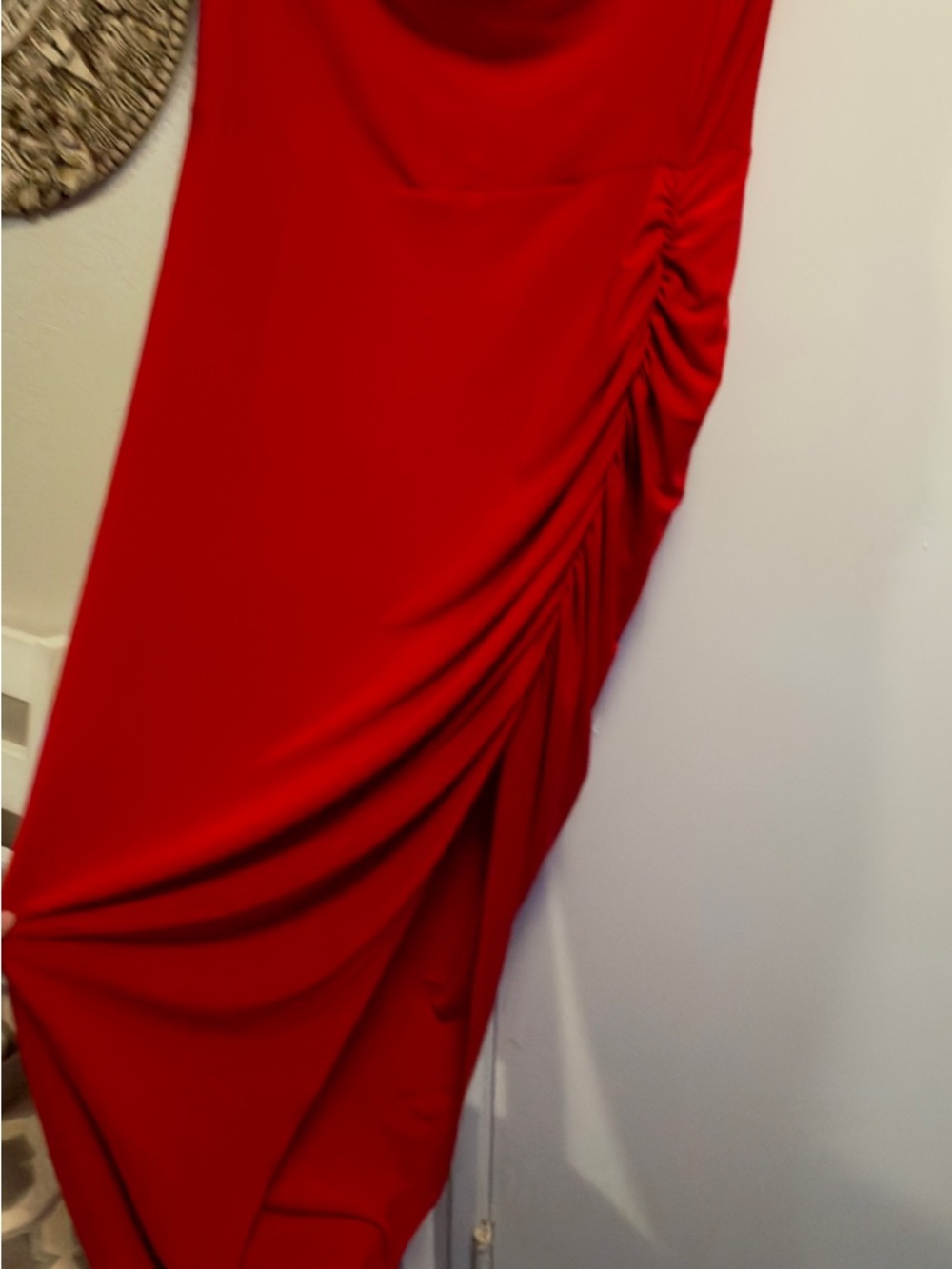 Strapless Red Ruched Side-Slit Dress - Picture 2 of 4
